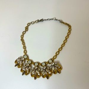 J. Crew Clear, White, and Gold Rhinestone Statement Necklace